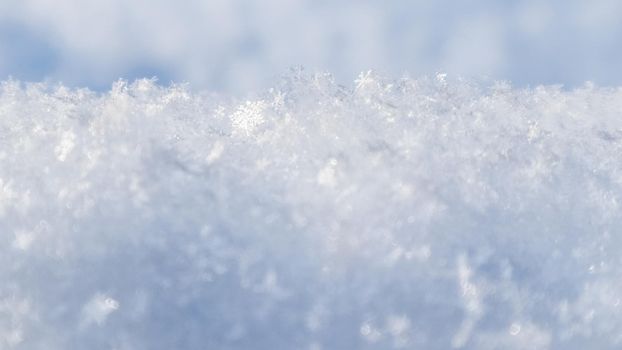 Background of fresh snow. Natural winter background. Snow texture in blue tone