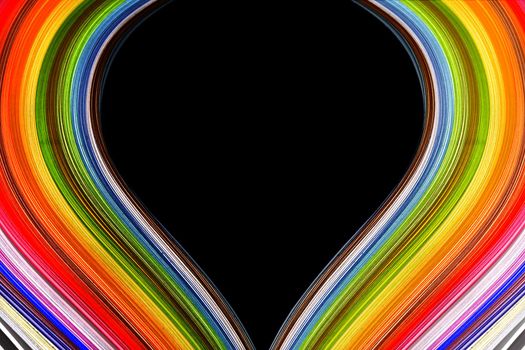 Abstract color wave curl rainbow strip paper on black background