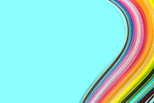 Abstract color wave curl rainbow strip paper on blue background