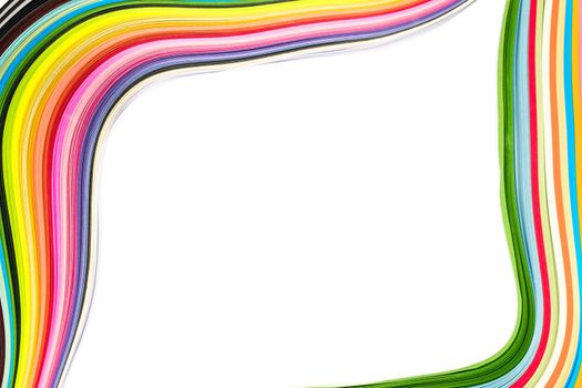 Abstract color wave curl rainbow strip paper on white background