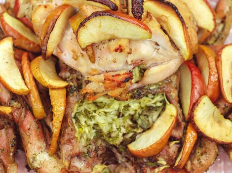 baked chicken with fruits and vegetables