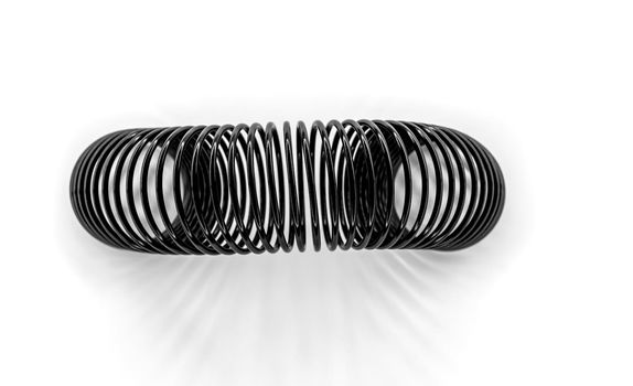 black plastic coil spring on white background