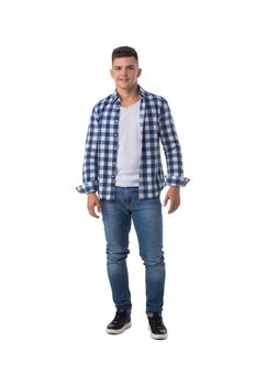 Full length portrait of a young man isolated on a white background