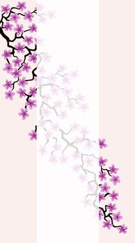 Vertical Floral greeting card with beautiful pink blossom flowers branch Sakura. Peach colors Background with copy space on Cherry Twig In Bloom.Postcard good for wedding invitation, Mother, Women day