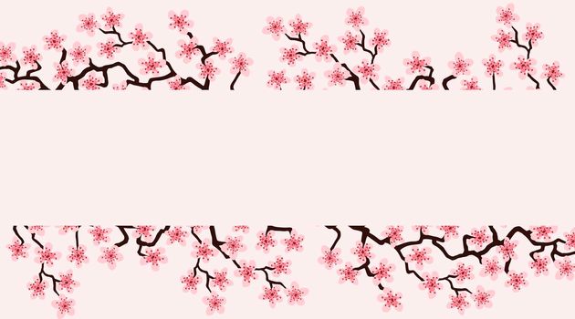 Floral greeting card with beautiful pink blossom flowers branch Sakura.Light pink colors Background with copy space text on Cherry Twig In Bloom.Postcard good for wedding invitation,Mother, Women day.