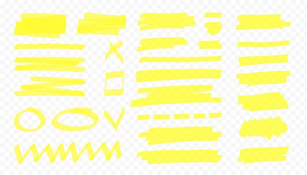 Yellow highlight lines and shape. Japan highlighter marker stripes. Vector hand drawn color elements