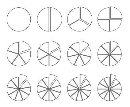 Circle outline chart. Fraction pie divided into slices. Round infographic vector segments