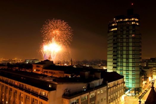 Beautiful fireworks in the city of Porto on New Years Eve