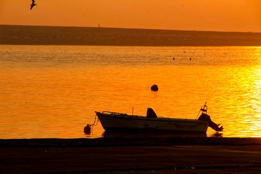 Beautiful panoramic view of the mouth of the Douro River as it passes through Oporto at sunset