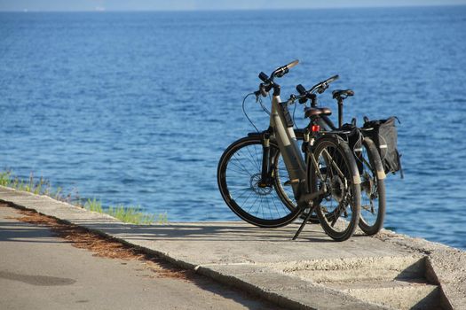 Two bicycles near the sea summer travel vacation concept