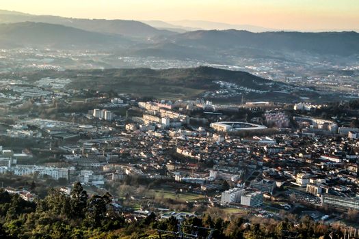 Panoramic view of natural surroundings of Guimaraes from Sanctuary of Penha