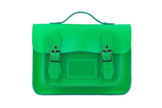 A green school satchel isolated on a white background