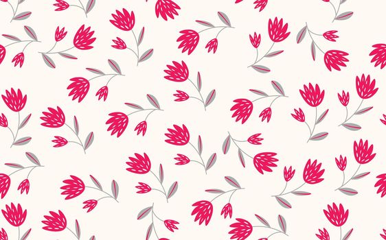 Seamless floral pattern based on traditional folk art ornaments. Colorful flowers on light background. Scandinavian style. Sweden nordic style. Vector illustration. Simple minimalistic pattern.