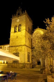 Beautiful and medieval Nossa Senhora da Oliveira church in Guimaraes at night
