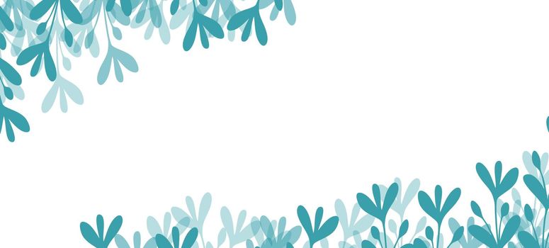 Floral web banner with drawn color exotic leaves. Nature concept design. Modern floral compositions with summer branches. Vector illustration on the theme of ecology, natura, environment. Copy space.