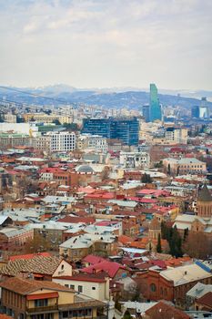 Panoramic view of Tbilisi, the capital of Georgia with old town and modern architecture.