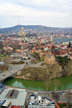 Panoramic view of Tbilisi, the capital of Georgia with old town and modern architecture.