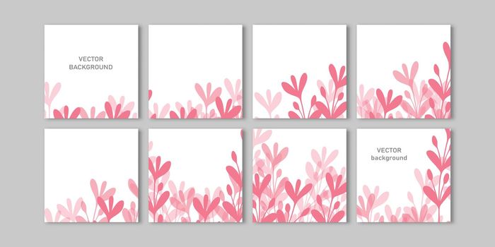 Trendy vector set for Social media stories and post, mobile apps, banners design, web ads. Template squared background with copy space and tropical leaves pastel color.