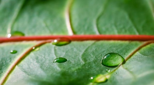 Abstract green background. Macro Croton plant leaf with water drops. Natural backdrop for brand design