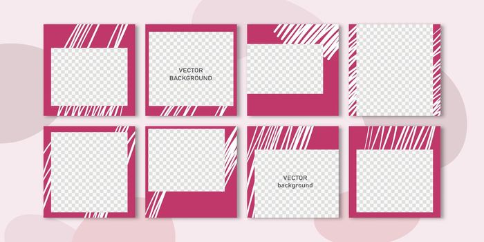 Trendy vector set for social media, social network stories and post, mobile apps, banners design, web ads. Template geometric transparanted background with copy space. Editable frame.