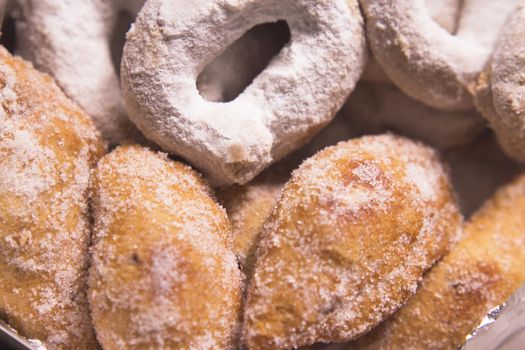 Handmade homemade donuts and fritters. No people