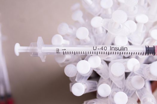 Set of syringes for injecting insulin. No people
