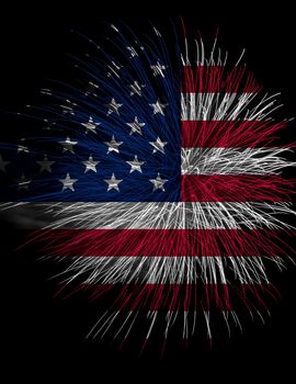 Concept of celebrating Independence Day in United States of America. USA national flag with fireworks background for 4th of July.