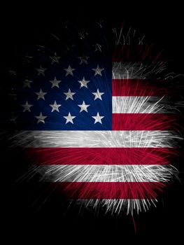 Concept of celebrating Independence Day in United States of America. USA national flag with fireworks background for 4th of July.