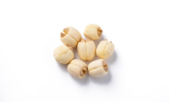 Close up of dried lotus seed Chinese herbal healthy food isolated on white table background