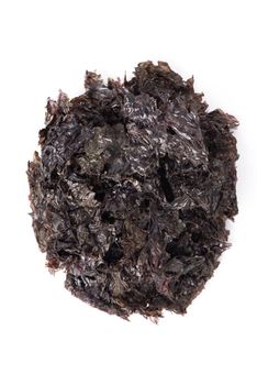 Close up of dried seaweed sheet healthy food isolated on white table background