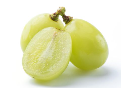 Close up of beautiful a bunch of Shine Muscat green grape isolated on white background, clipping path cut out.
