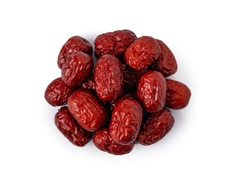 Close up of Chinese red dates (jujube) isolated on white background with clipping path.