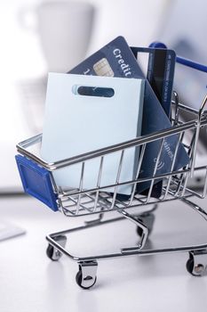 Online stay home shopping electronic payment with credit card