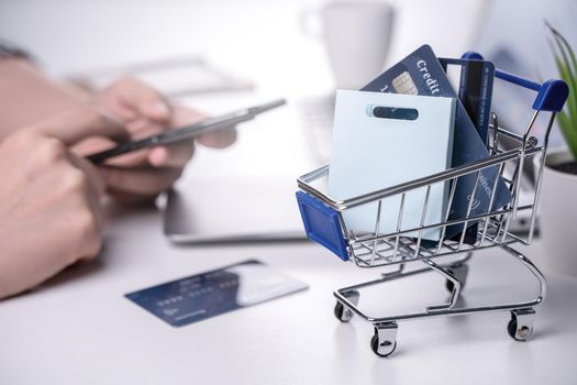 Online stay home shopping electronic payment with credit card