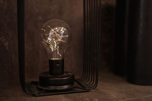 Edison lighbulb on a stand. One old decorative lamp for loft and industrial interiors