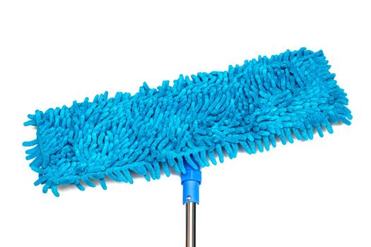 Mop and blue rag close-up, isolate on a white background