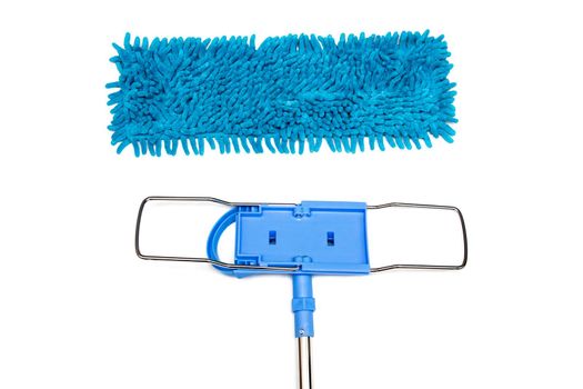 Mop and blue rag close-up, isolate on a white background