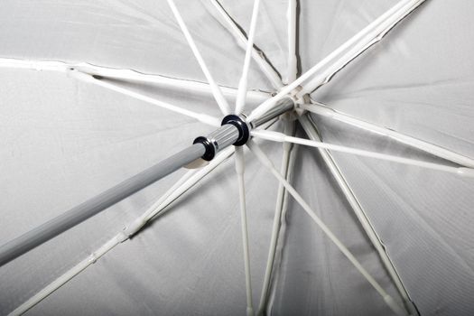 White umbrella close up bottom view, backgrond for text