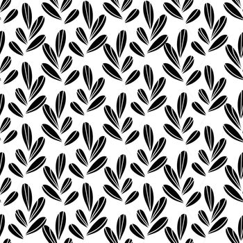 Floral seamless pattern with monochrome exotic leaves, modern background. Tropic black and white branches. Fashion vector stock illustration for wallpaper, posters, card, fabric, textile.