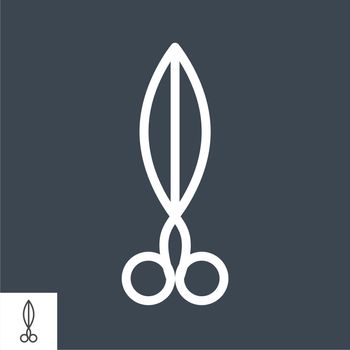 Scissors related vector line icon. Isolated on black background. Vector illustration.