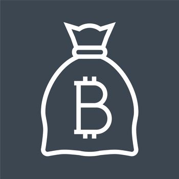 Money Bag with Bitcoin Thin Line Vector Icon. Flat icon isolated on the black background. Editable EPS file. Vector illustration.