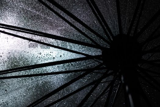 Big black umbrella bottom view close up, abstract background or texture
