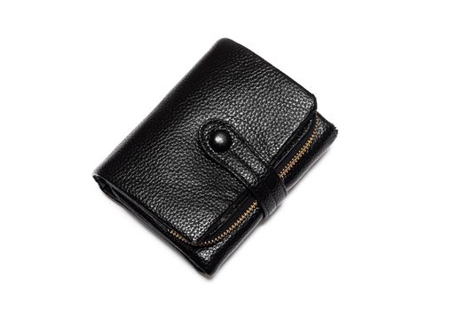 Black female purse close up, isolated on a white background