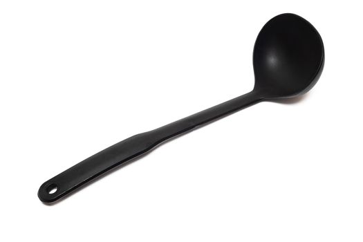 Kitchen black plastic scoop, isolated on a white background