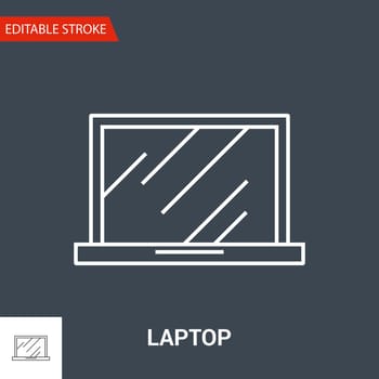 Laptop Related Vector Thin Line Icon. Isolated on Black Background. Editable Stroke. Vector Illustration.