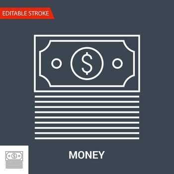 Money Icon. Thin Line Vector Illustration. Adjust stroke weight - Expand to any Size - Easy Change Colour - Editable Stroke