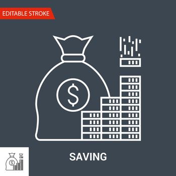 Saving Icon. Thin Line Vector Illustration - Adjust stroke weight - Expand to any Size - Easy Change Colour - Editable Stroke