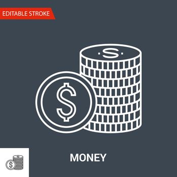 Money Icon. Thin Line Vector Illustration - Adjust stroke weight - Expand to any Size - Easy Change Colour - Editable Stroke
