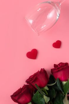Valentine's Day dating gift with wine and rose concept on pink background design concept