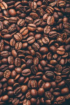 Background of fresh roasted coffee beans. View from above